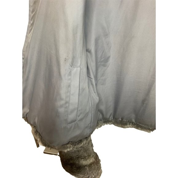 June Grey Reversible Rabbit Fur Jacket Leather Trim/polyester Side Jacket Size L - Picture 7 of 16